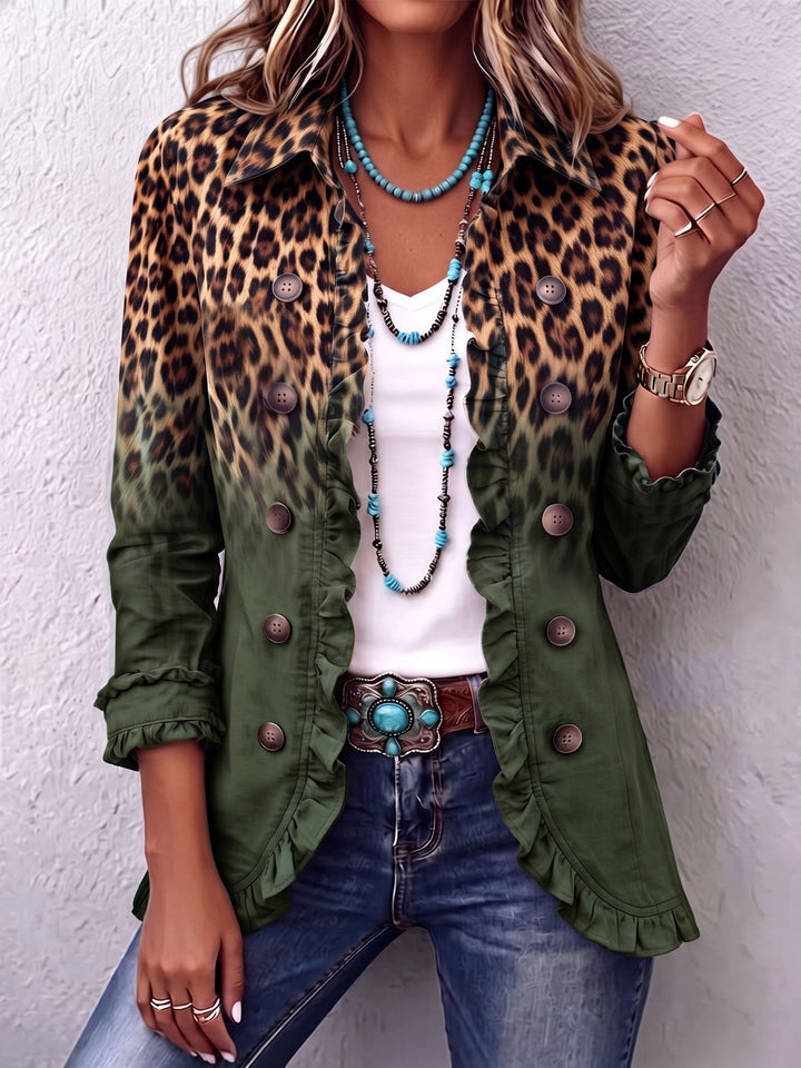 Elsbeth™ | Leopard Ombre Ruffle Blazer Jacket Green