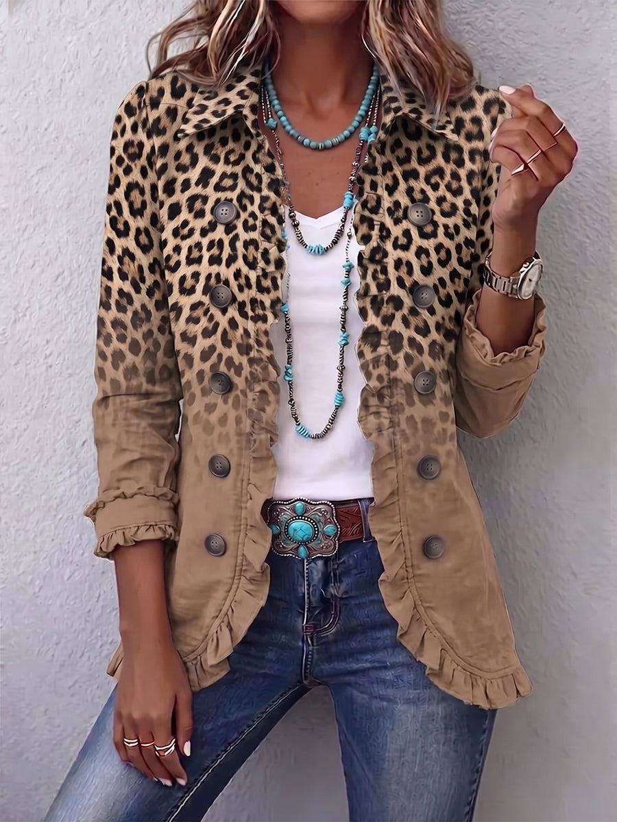 Tawny™ | Vintage Leopard Gradient Ruffle Jacket Leopard Tan