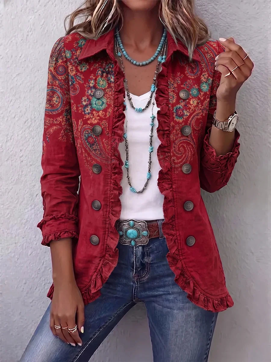 Fayrene™ | Bohemian Paisley Ruffle Jacket Red