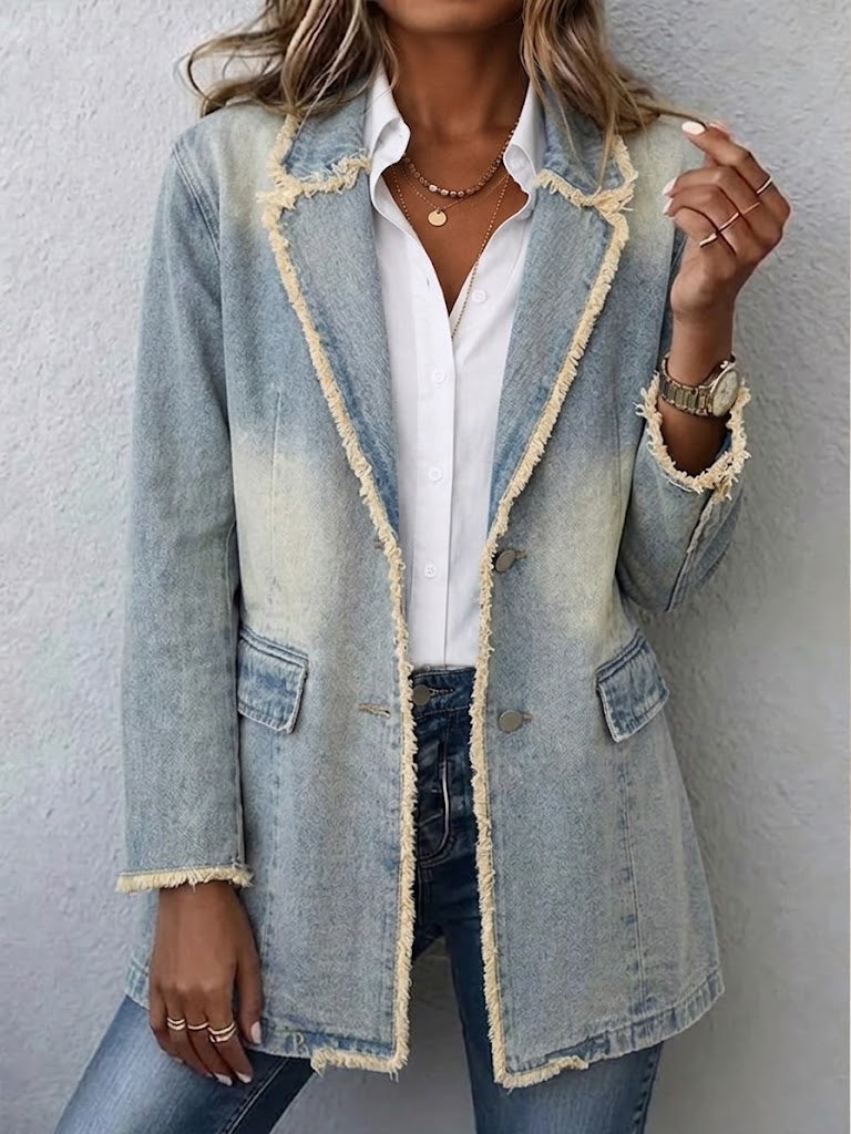 Dionne™ | Vintage-Style Oversized Blazer with Raw Edges Light Wash Blue