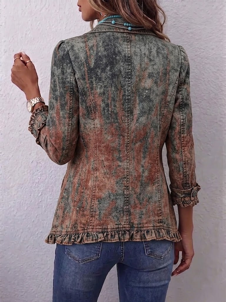 Bristow™ | Vintage Gradient Textured Print Ruffle Jacket Desert Wash
