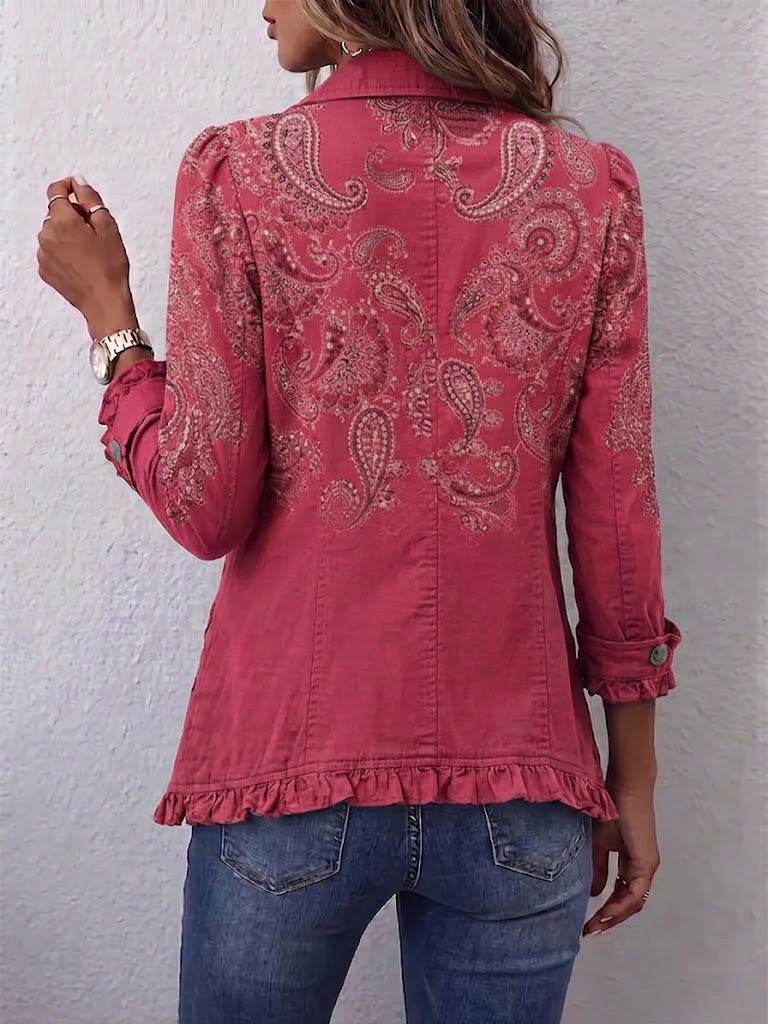 Anoushka™ | Vintage Paisley Print Ruffled Jacket Rose Pink