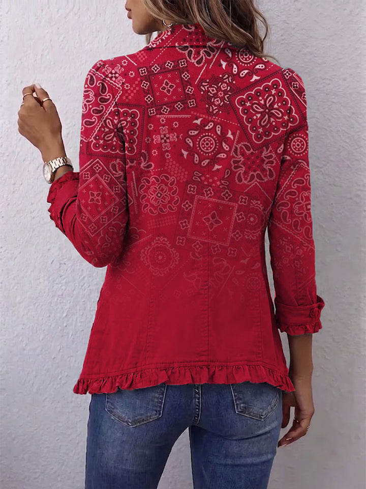 Criselle™ | Bohemian Paisley Ombré Print Ruffled Jacket Red