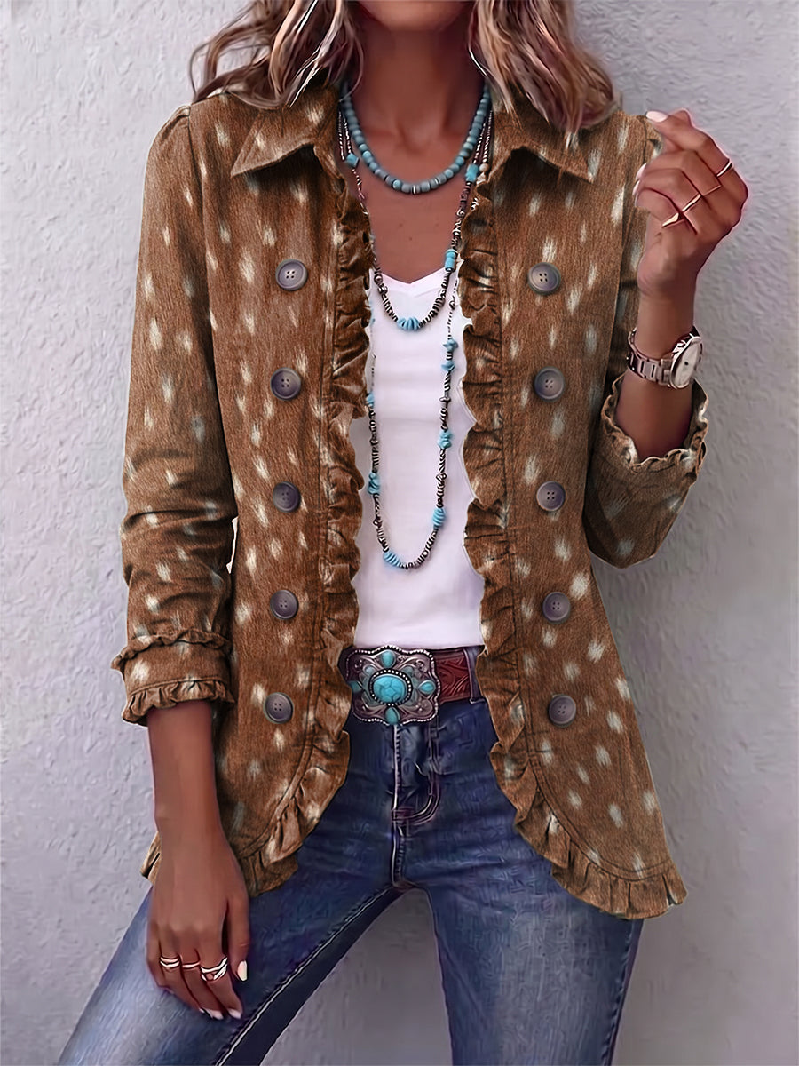 Nolinda™ | Bohemian Animal-Print Ruffled Jacket Brown