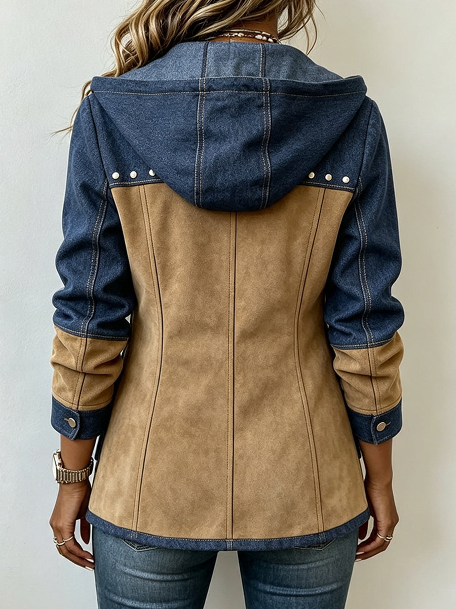 Fawnridge™ | Patchwork Hooded Jacket Navy & Camel