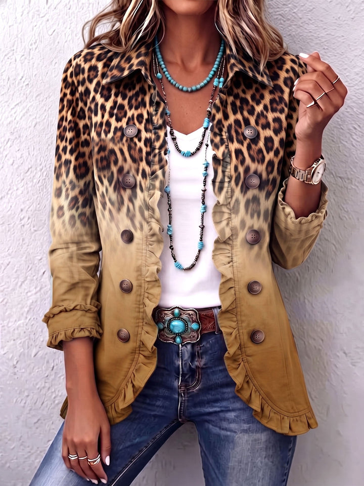 Elsbeth™ | Leopard Ombre Ruffle Blazer Jacket Ochre