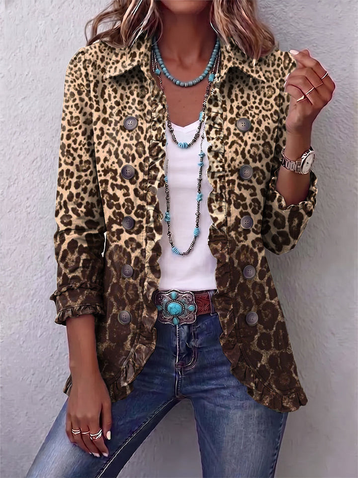Navara™ | Leopard Print Ruffled Jacket Multicolor