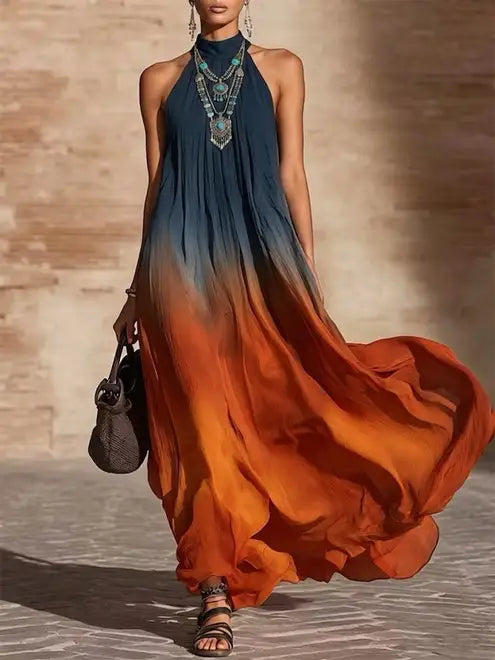 Paula™ | Halter/V-neck ombre maxi dress