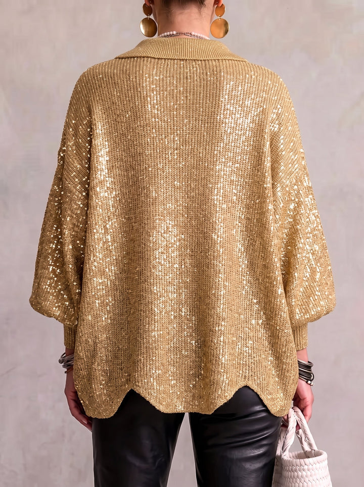 Isaline™ | Oversized Collared Cardigan With Large Metal Buttons Gold