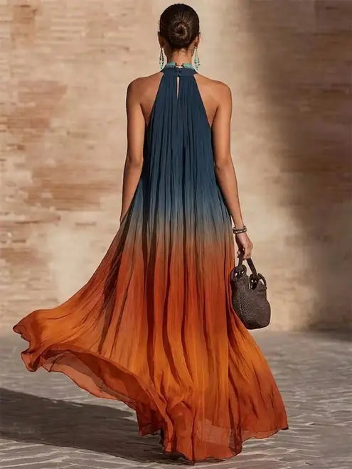 Paula™ | Halter/V-neck ombre maxi dress