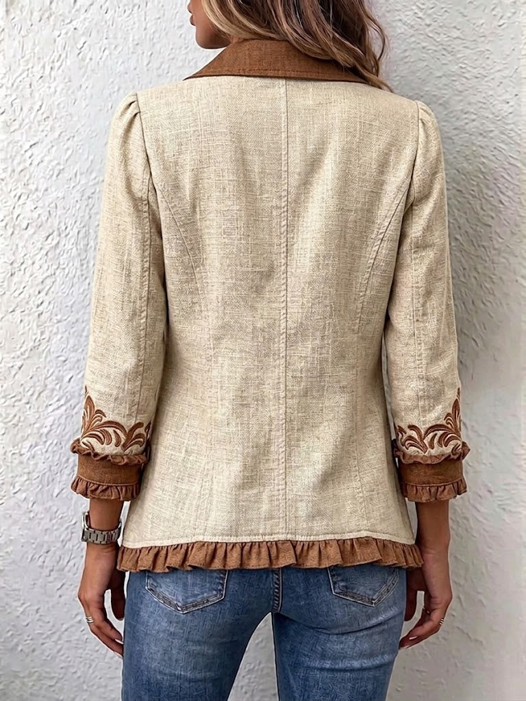 Dawncroft™ | Vintage Bohemian Floral Ruffled Jacket Tan & Brown