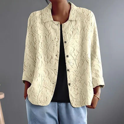 Delphinette | Tonal Relief Floral Open Shirt