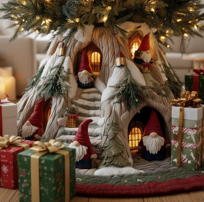Delwen™ | Gnome Village Quilted Tree Skirt