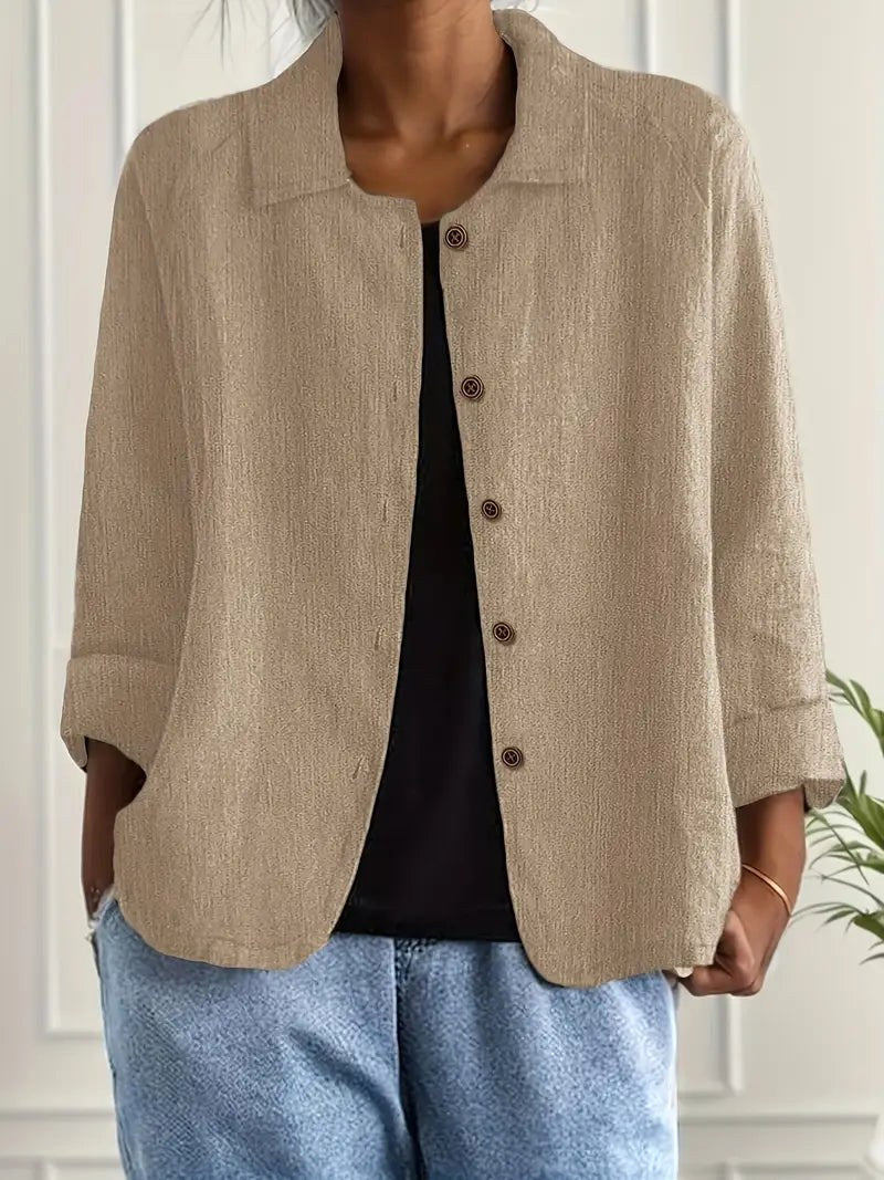 Adelheid | Khaki Crinkled Open Shirt