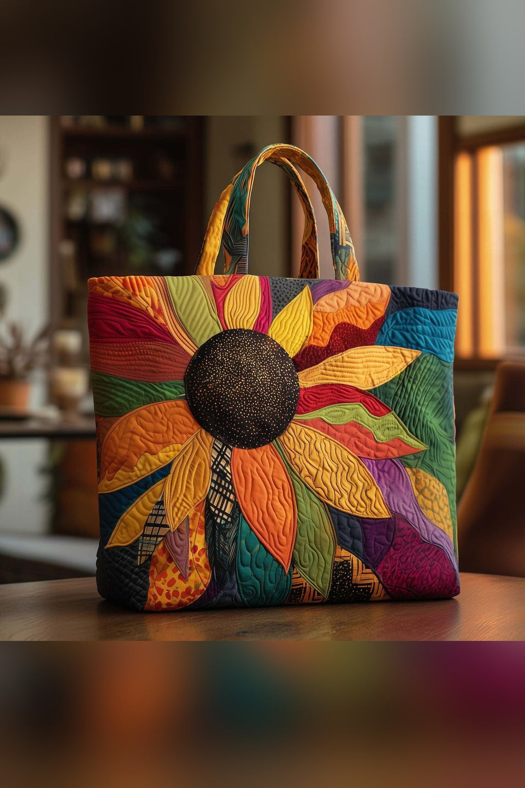 Ulyssa™ | Abstract Sunflower Patchwork Quilted Tote Bag