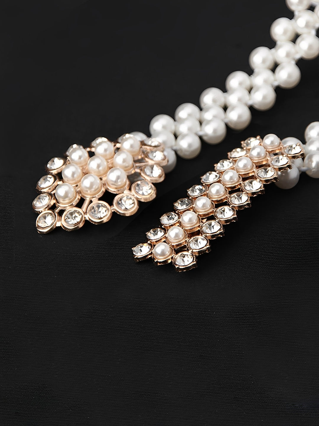 Set of 2 Women's Imitation Pearl and Rhinestone Chain Belts