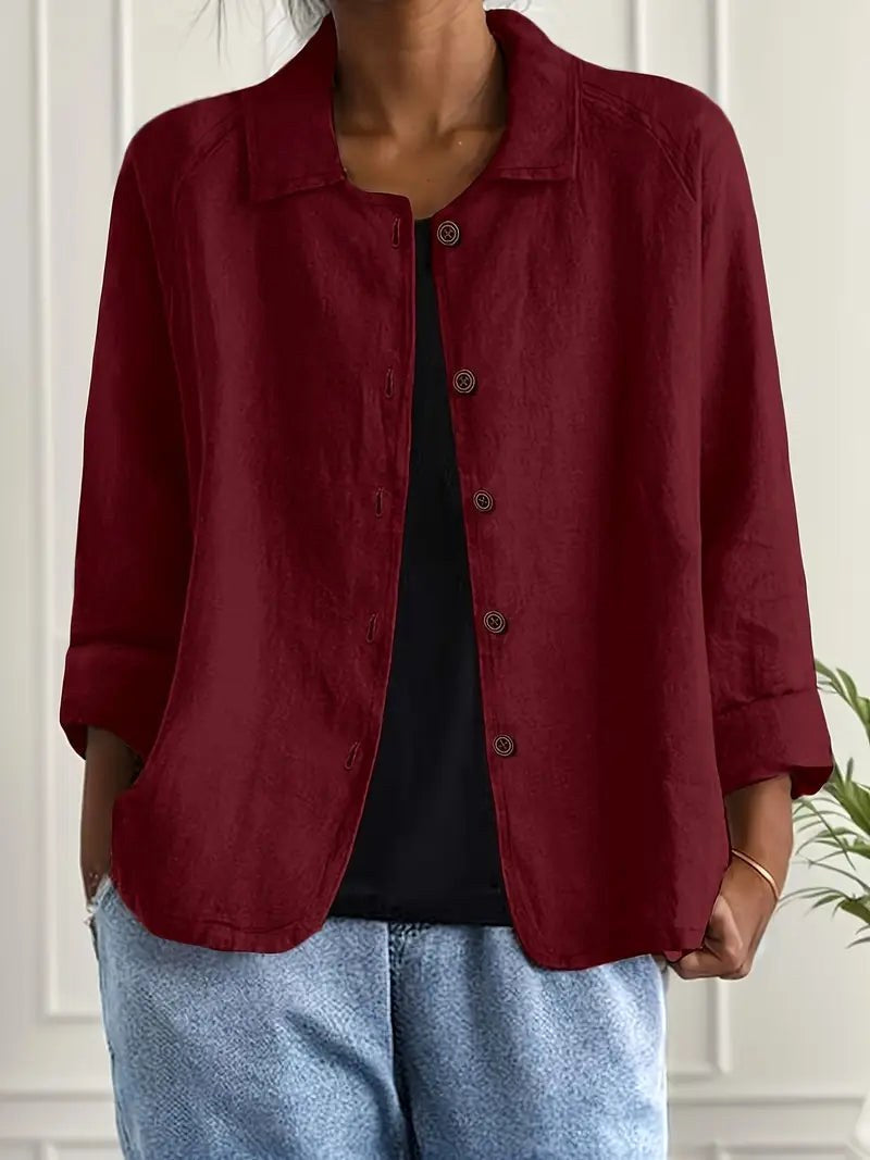 Bathilda | Deep Red Linen Open Shirt