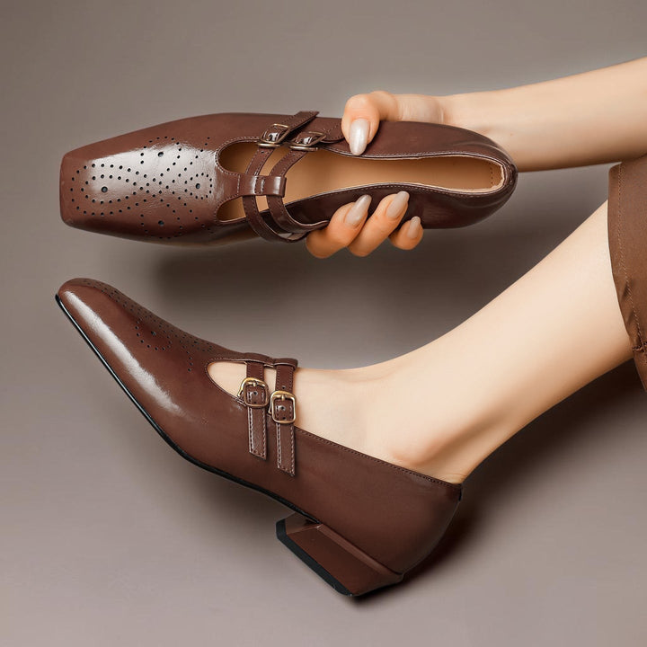 Marisol | Brogued Double-Strap Mary Jane Heels