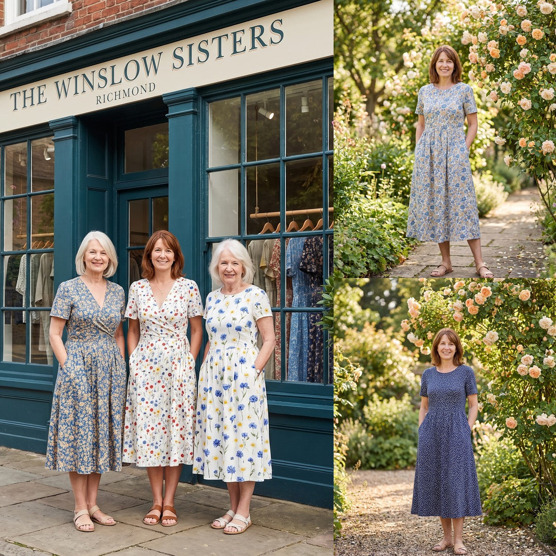 Georgina dress - shopfront and garden