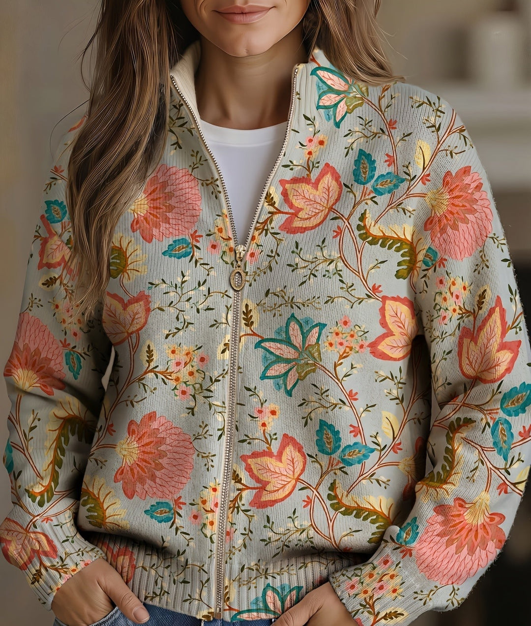 Theodora | Vintage Floral Garden Zip Cardigan