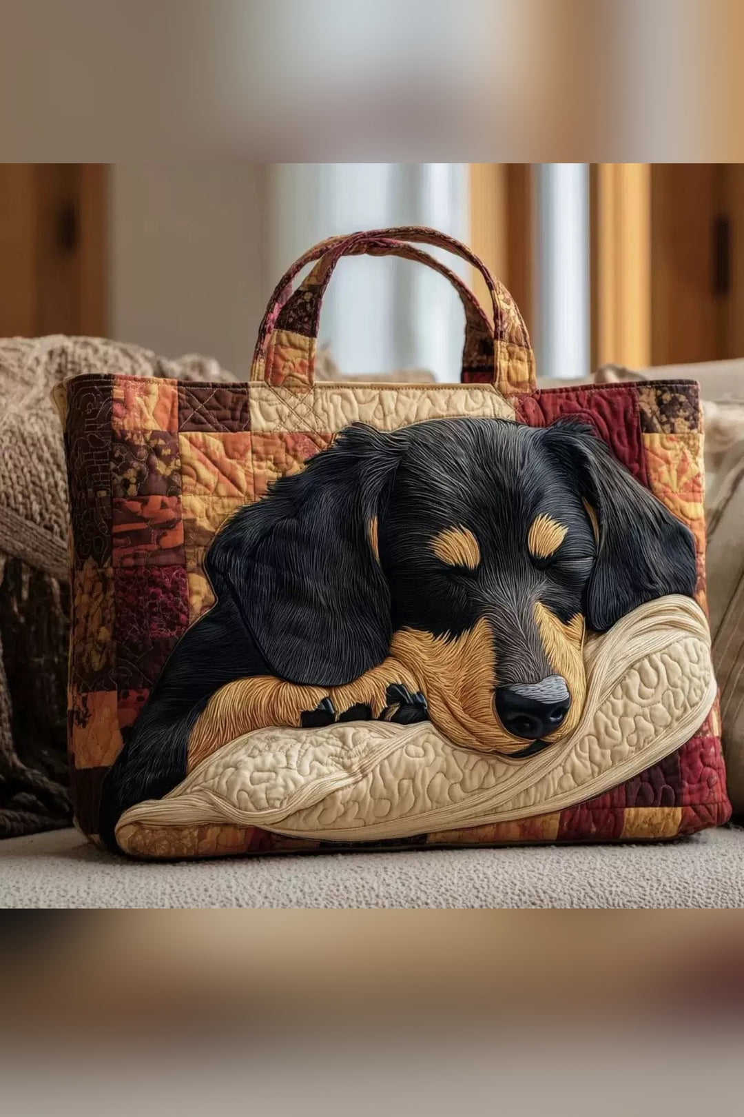 Xanthe™ | Sleeping Dachshund Quilted Tote Bag