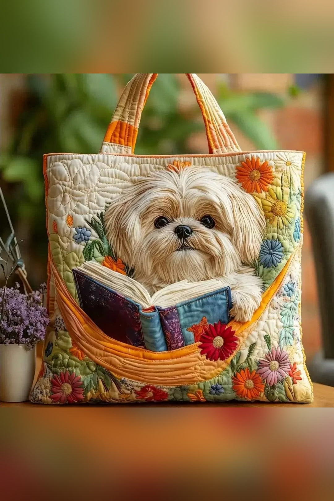 Yvette™ | Shih Tzu Reading in Hammock Quilted Tote Bag