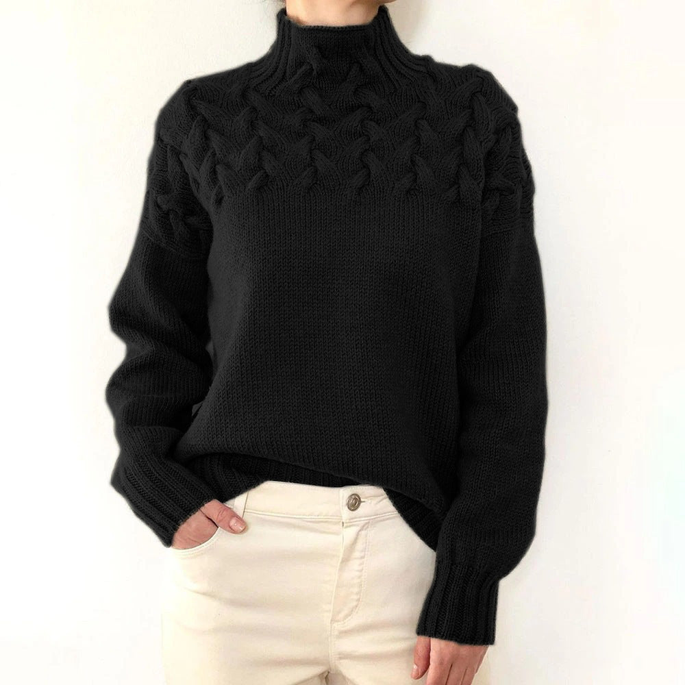 Glynis | Cable-Yoke Mock-Neck Sweater